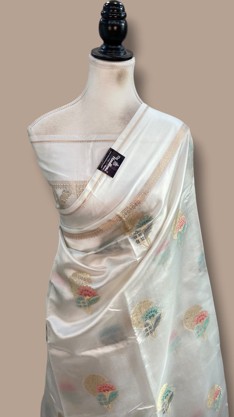 White Pure Mango Silk Banarasi Handloom Saree
