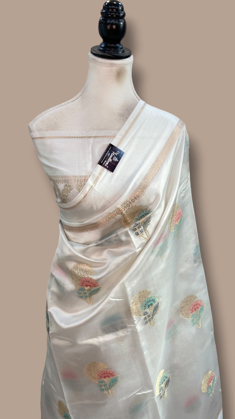 White Pure Mango Silk Banarasi Handloom Saree