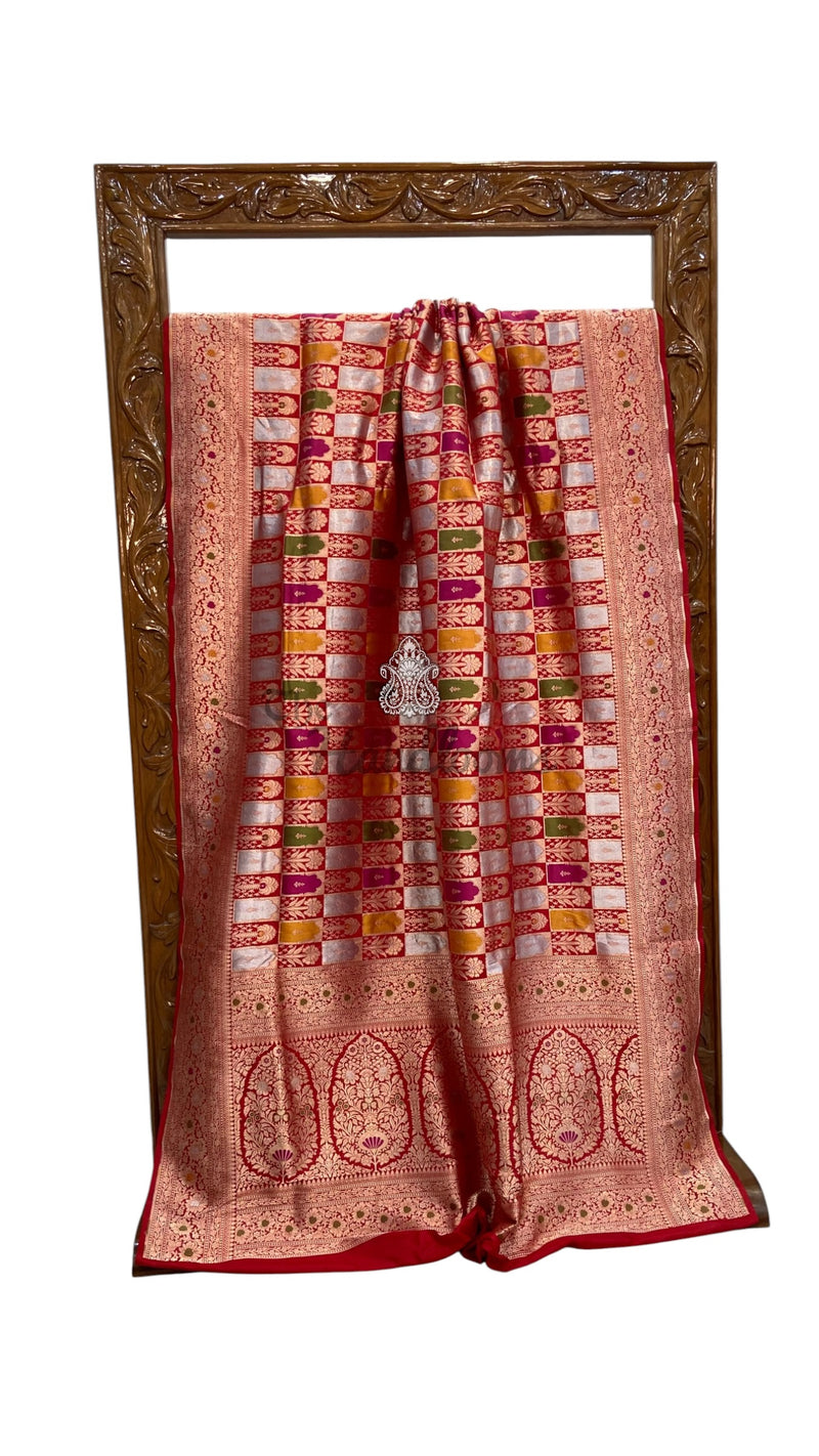 Regal Pure Katan Silk Banarasi Saree – Handwoven Tanchui Brocade With Meenakari Work