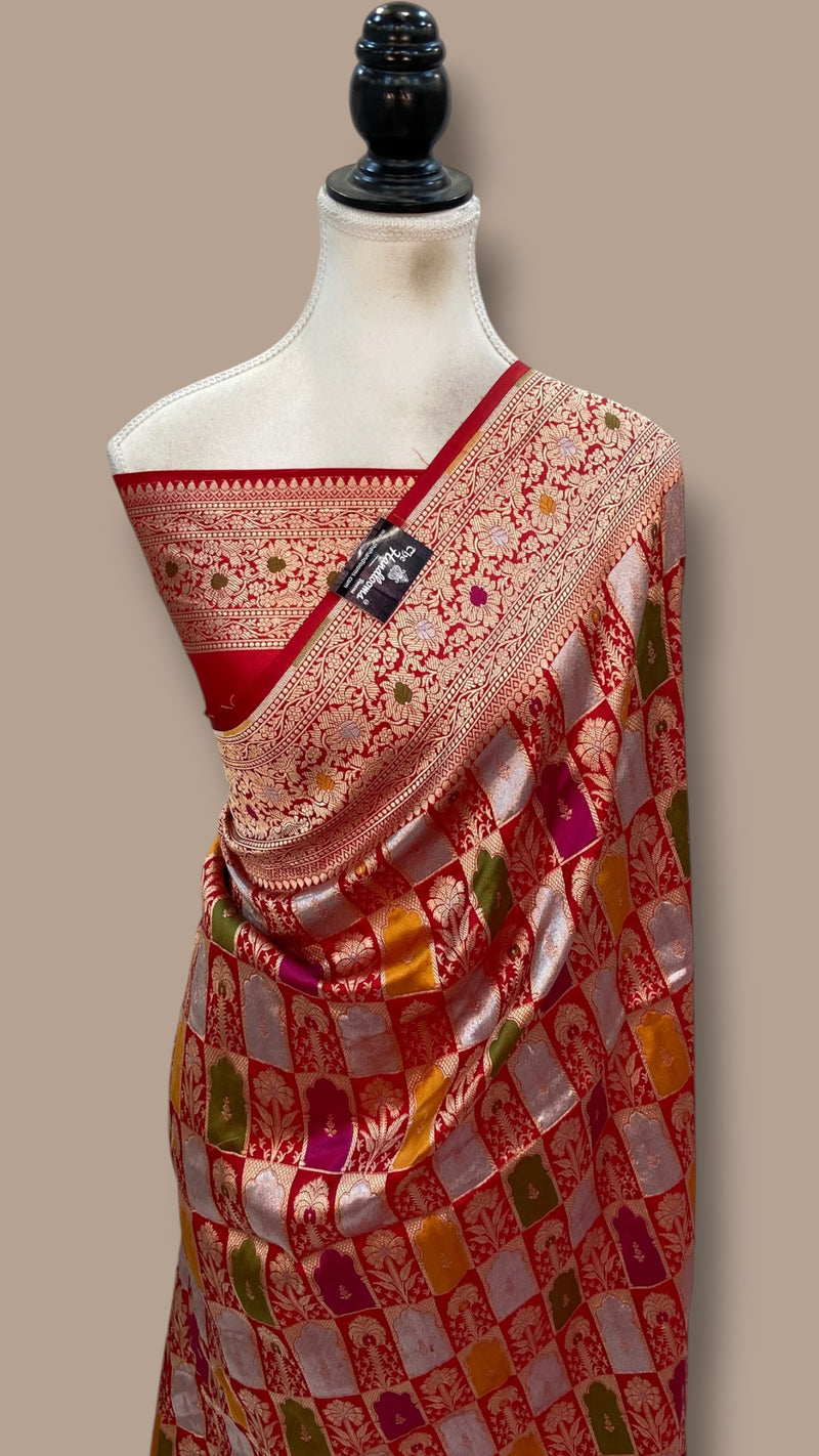 Regal Pure Katan Silk Banarasi Saree – Handwoven Tanchui Brocade With Meenakari Work