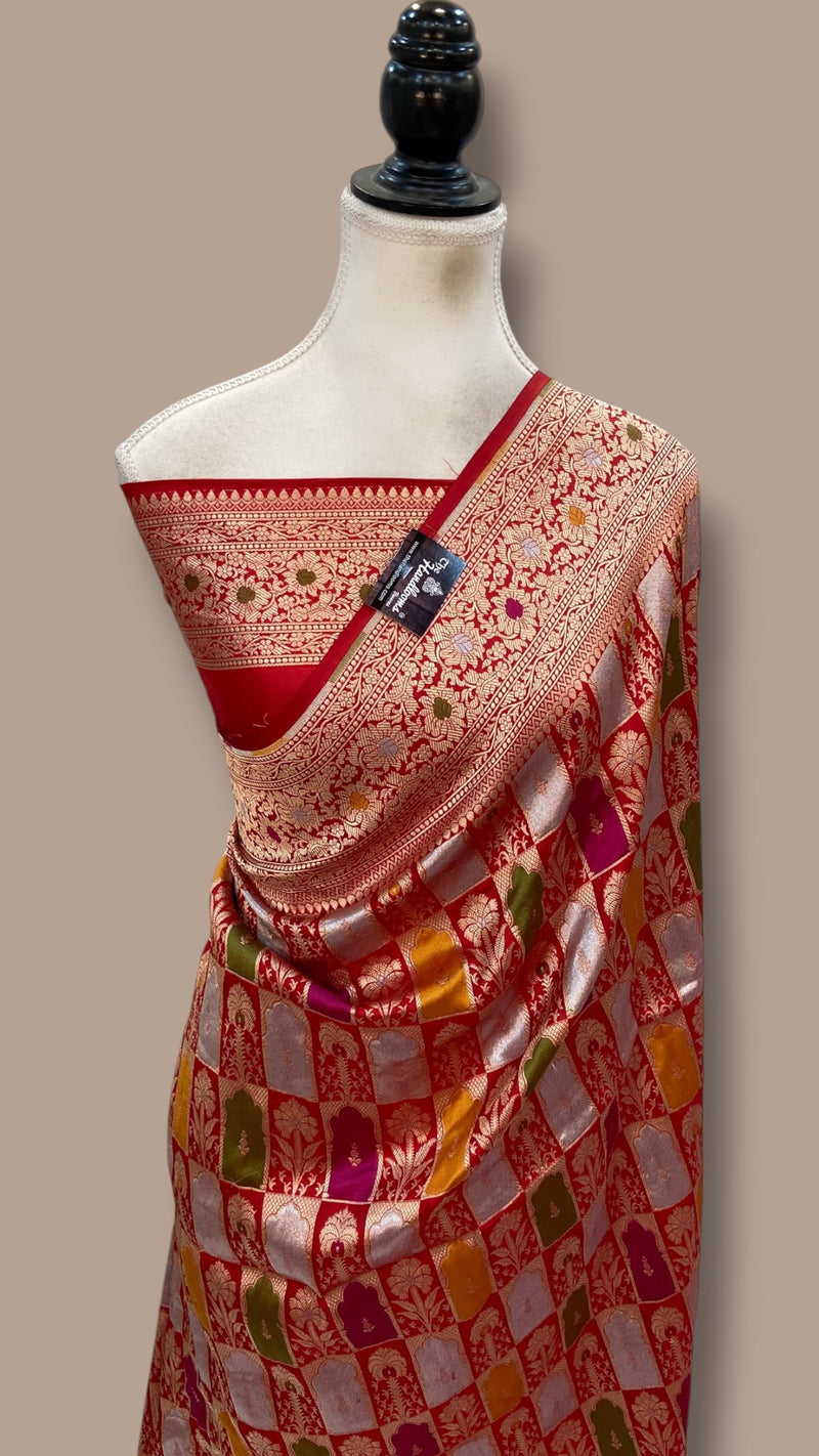 Regal Pure Katan Silk Banarasi Saree – Handwoven Tanchui Brocade With Meenakari Work