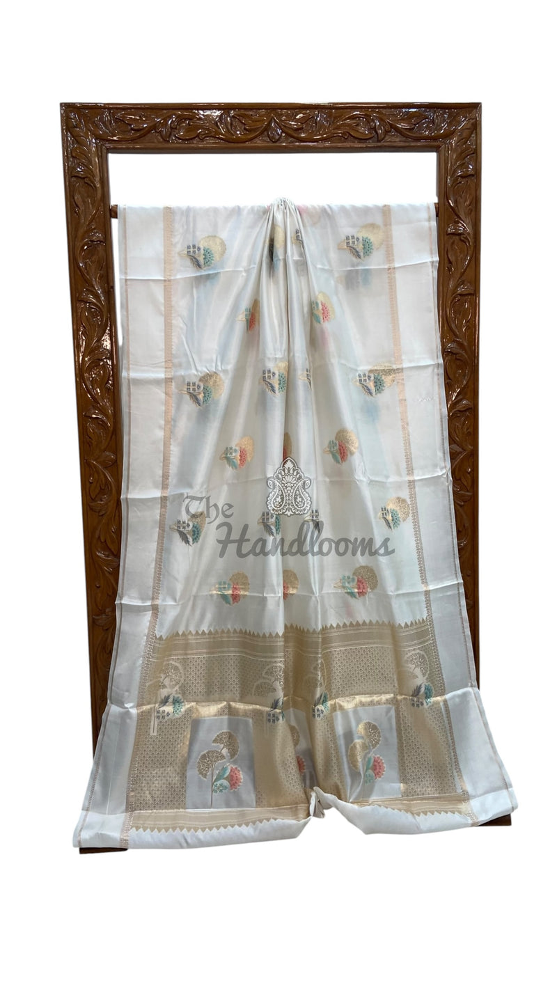 White Pure Mango Silk Banarasi Handloom Saree