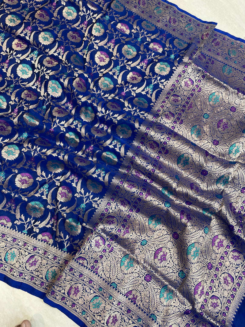 Pure Katan Silk Banarasi Handloom Saree - All over Jaal work with Meenakari - The Handlooms