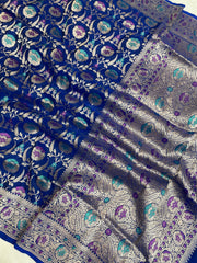 Pure Katan Silk Banarasi Handloom Saree - All over Jaal work with Meenakari - The Handlooms