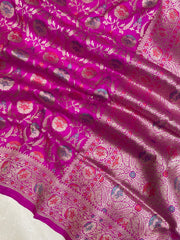 Pure Katan Silk Banarasi Handloom Saree - All over Jaal work with Meenakari - The Handlooms