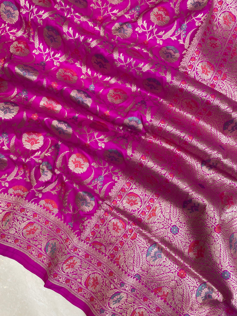 Pure Katan Silk Banarasi Handloom Saree - All over Jaal work with Meenakari - The Handlooms