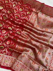 Pure Katan Silk Banarasi Handloom Saree - All over Jaal work with Meenakari - The Handlooms