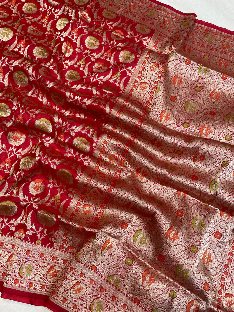 Pure Katan Silk Banarasi Handloom Saree - All over Jaal work with Meenakari - The Handlooms