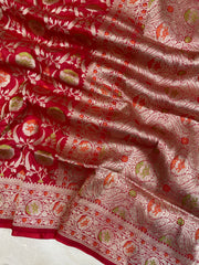 Pure Katan Silk Banarasi Handloom Saree - All over Jaal work with Meenakari - The Handlooms