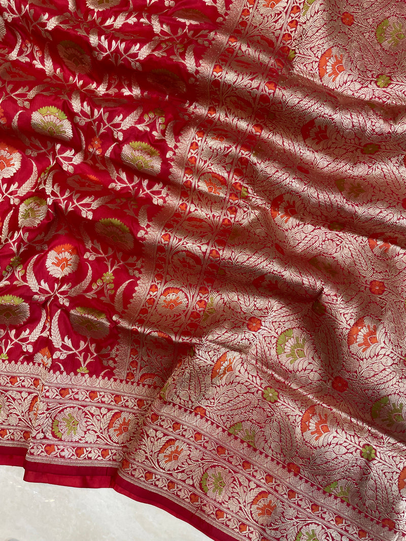 Pure Katan Silk Banarasi Handloom Saree - All over Jaal work with Meenakari - The Handlooms