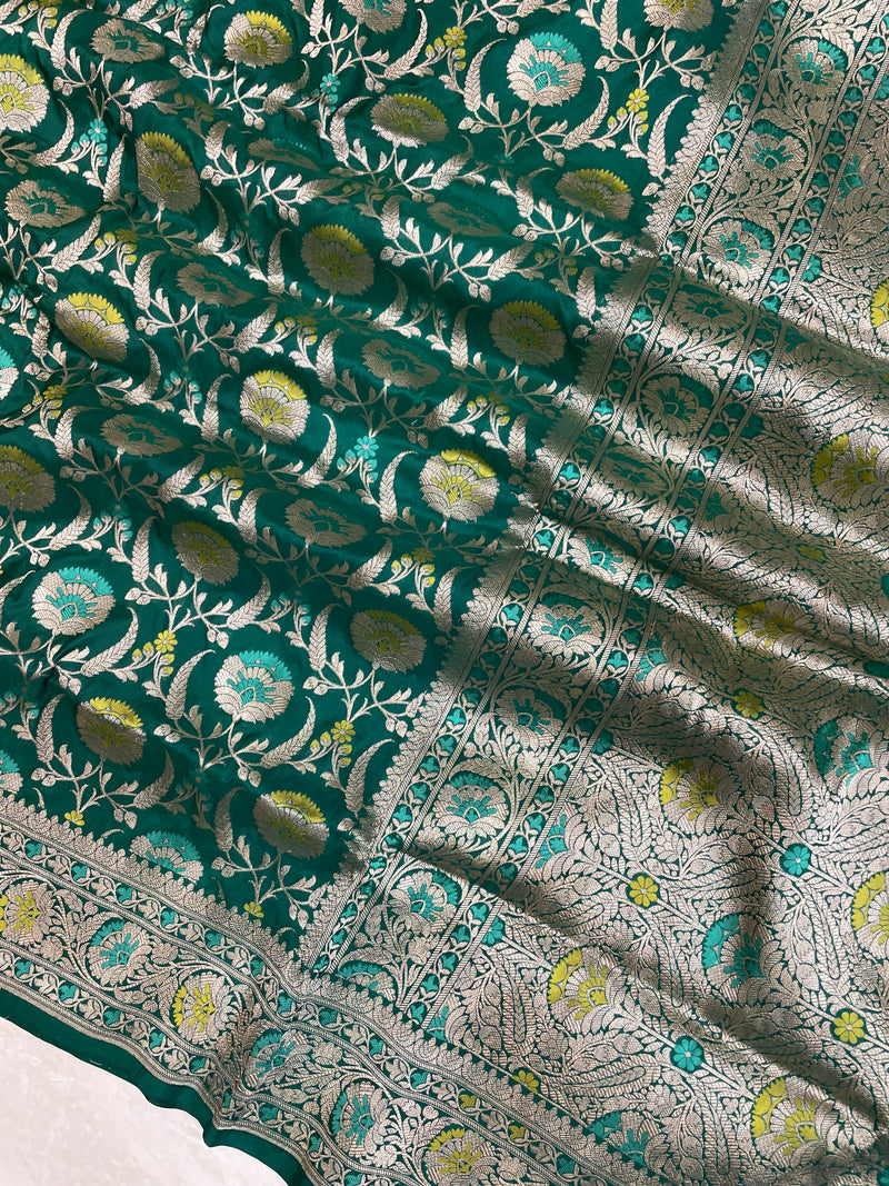 Pure Katan Silk Banarasi Handloom Saree - All over Jaal work with Meenakari - The Handlooms