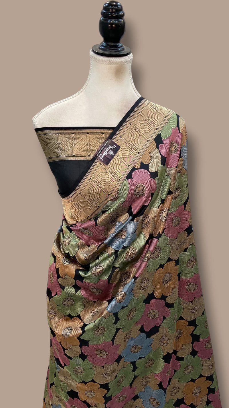 Nita Ambani in Pure Katan Silk Banarasi Handloom Saree - All over Floral Motifs With Meenakari