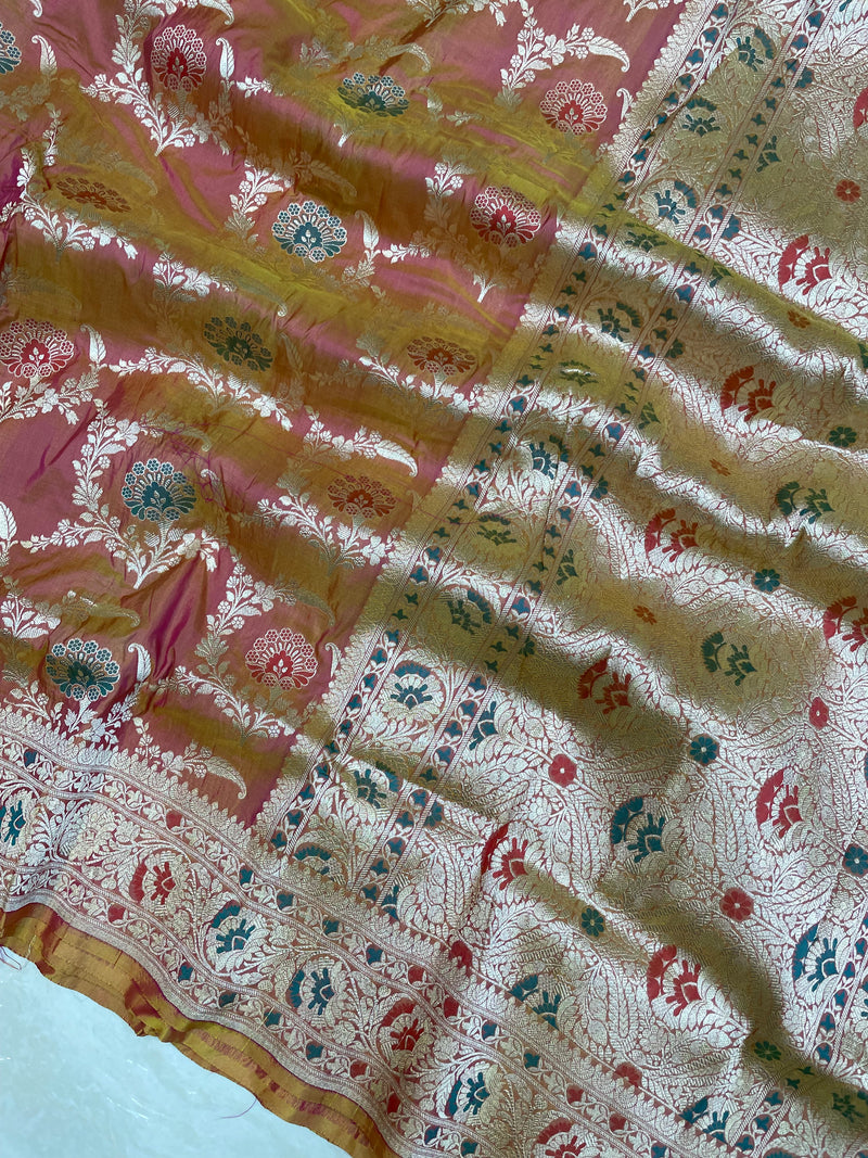 Pure Katan Silk Banarasi Handloom Saree - All over Jaal work with Meenakari - The Handlooms