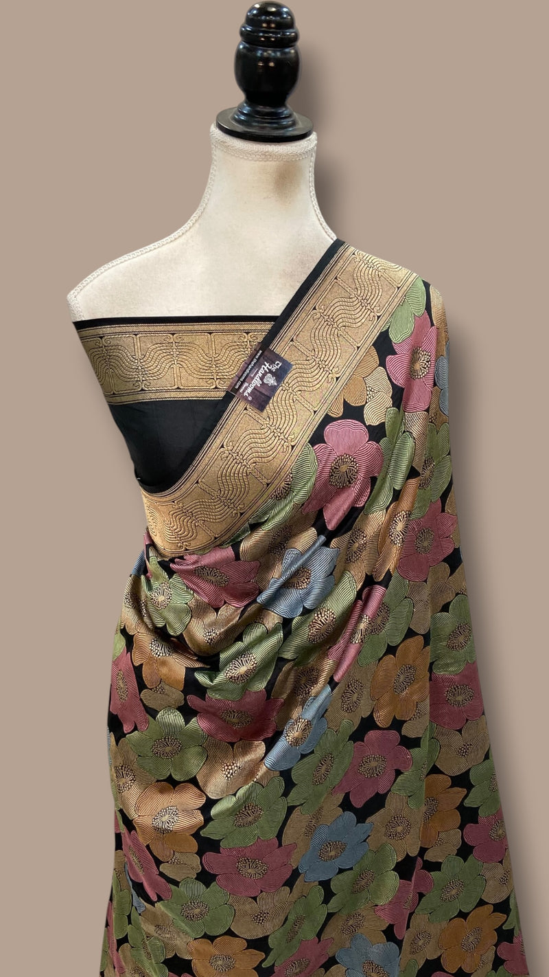 Nita Ambani in Pure Katan Silk Banarasi Handloom Saree - All over Floral Motifs With Meenakari