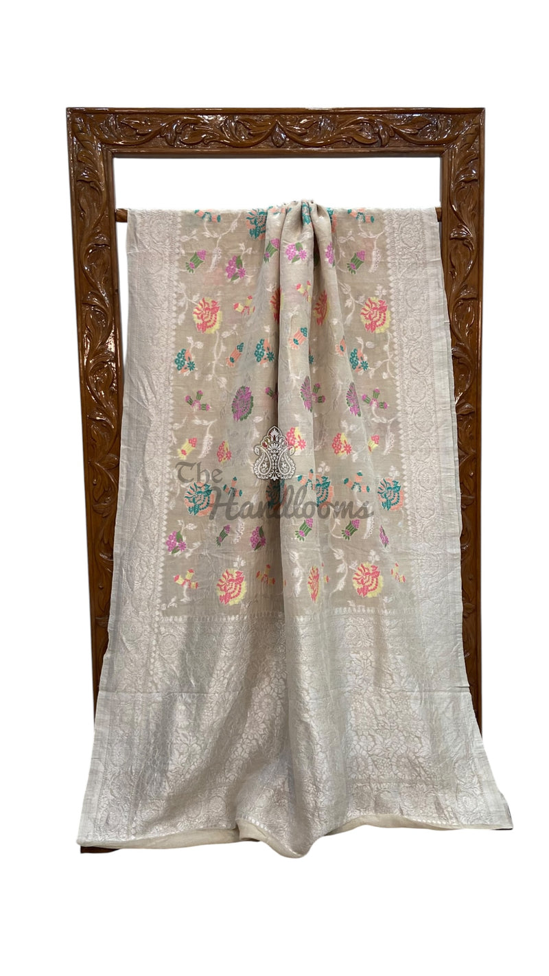 Pure Tussar Georgette Handloom Banarasi Saree With Meenakari
