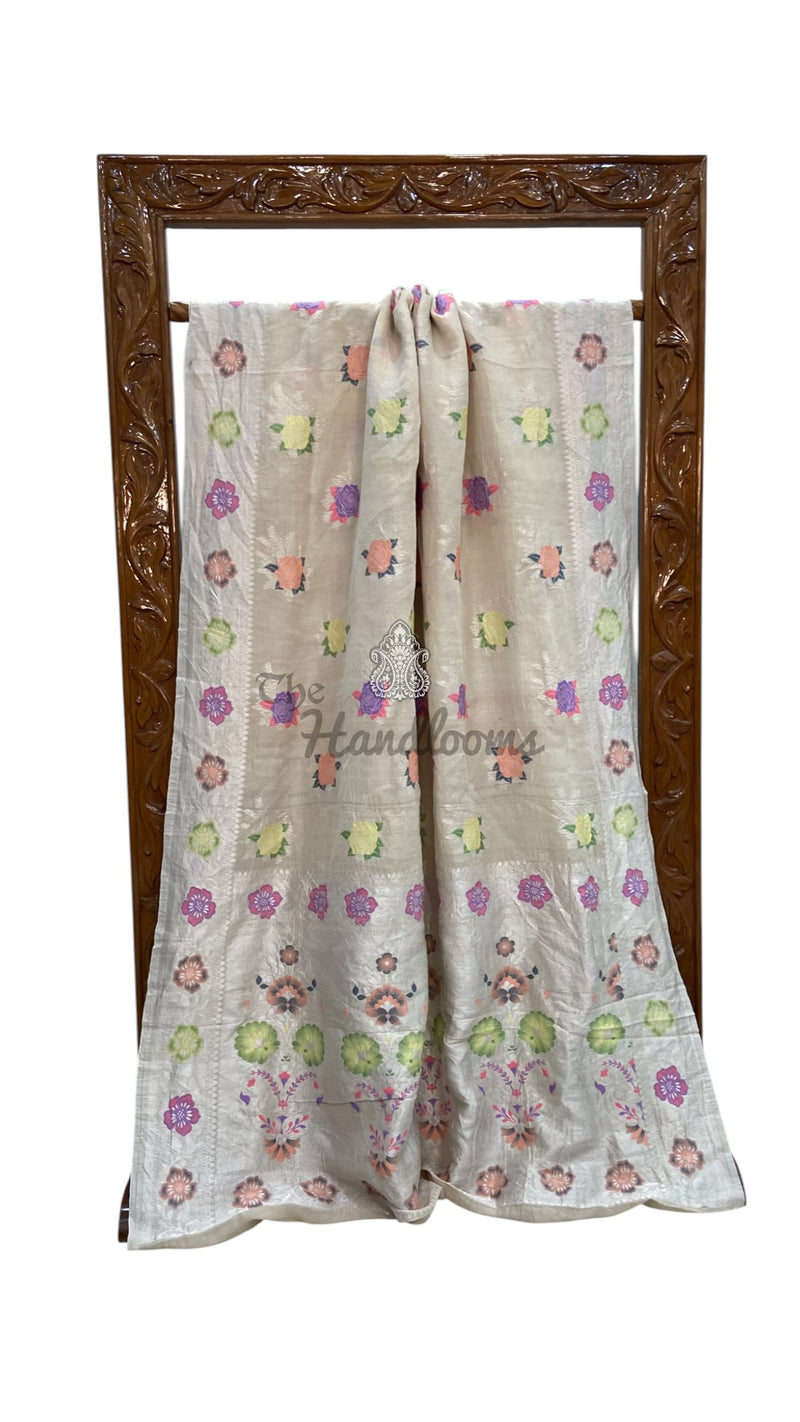 Pure Tussar Georgette Handloom Banarasi Saree With Meenakari