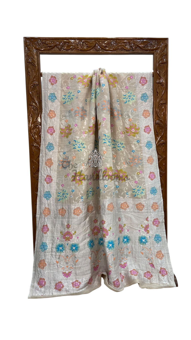 Pure Tussar Georgette Handloom Banarasi Saree With Meenakari