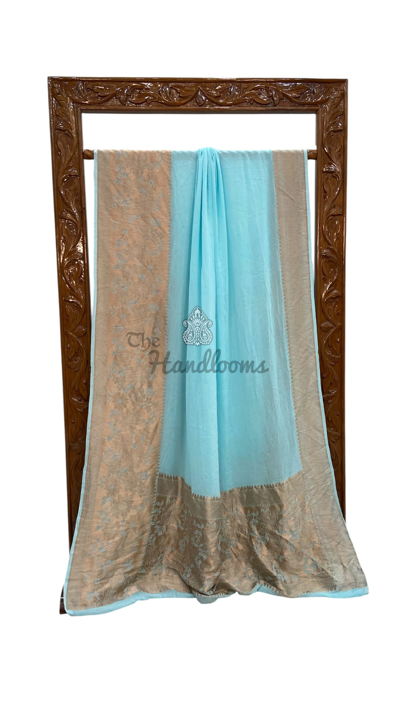 Pure Khaddi Georgette Handloom Banarasi Saree - Copper Zari