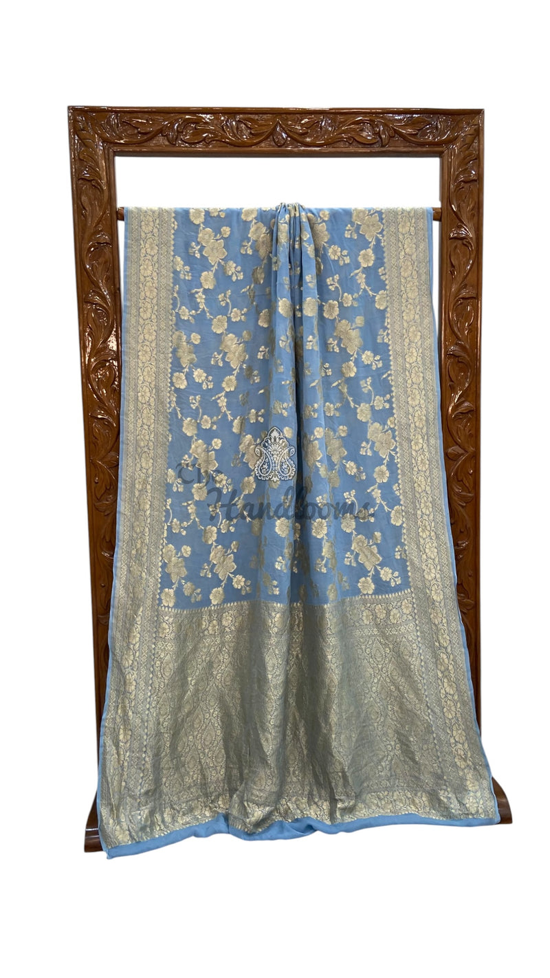 Pure Khaddi Georgette Handloom Banarasi Saree - Water Zari