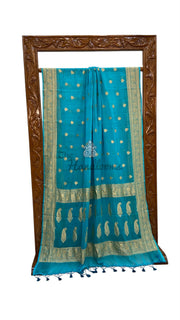 Pure Georgette Handloom Banarasi Saree - Gold Zari - The Handlooms