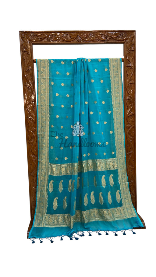 Pure Georgette Handloom Banarasi Saree - Gold Zari - The Handlooms