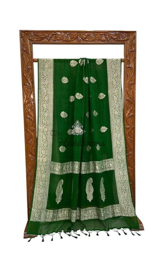 Pure Georgette Handloom Banarasi Saree - All Over Kadua Boota Silver Zari - The Handlooms