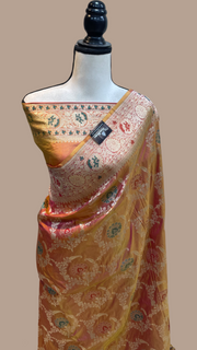 Pure Katan Silk Banarasi Handloom Saree - All over Jaal work with Meenakari - The Handlooms