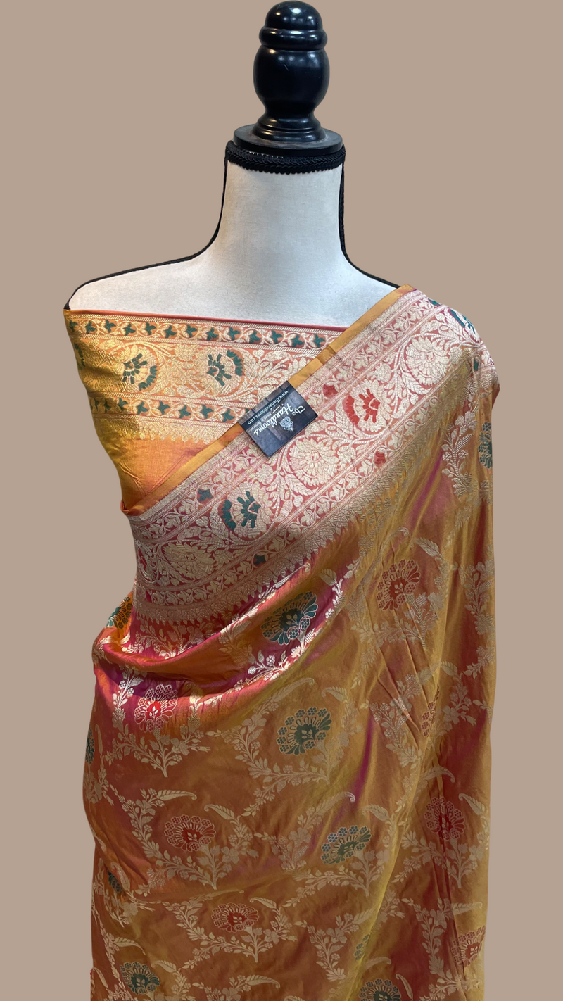 Pure Katan Silk Banarasi Handloom Saree - All over Jaal work with Meenakari - The Handlooms