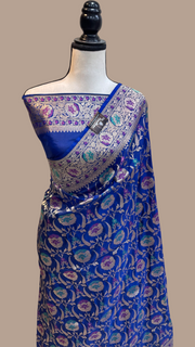 Pure Katan Silk Banarasi Handloom Saree - All over Jaal work with Meenakari - The Handlooms