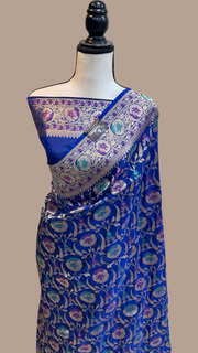 Pure Katan Silk Banarasi Handloom Saree - All over Jaal work with Meenakari - The Handlooms