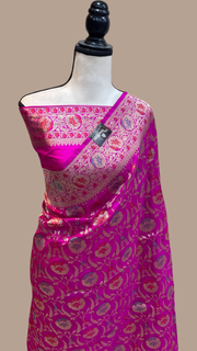 Pure Katan Silk Banarasi Handloom Saree - All over Jaal work with Meenakari - The Handlooms