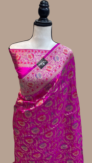 Pure Katan Silk Banarasi Handloom Saree - All over Jaal work with Meenakari - The Handlooms