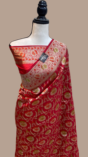 Pure Katan Silk Banarasi Handloom Saree - All over Jaal work with Meenakari - The Handlooms