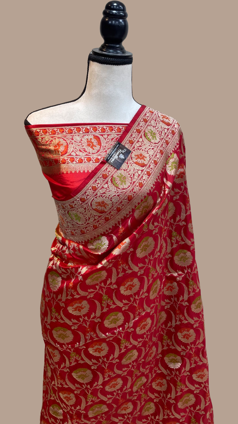 Pure Katan Silk Banarasi Handloom Saree - All over Jaal work with Meenakari - The Handlooms