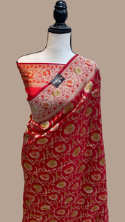 Pure Katan Silk Banarasi Handloom Saree - All over Jaal work with Meenakari - The Handlooms