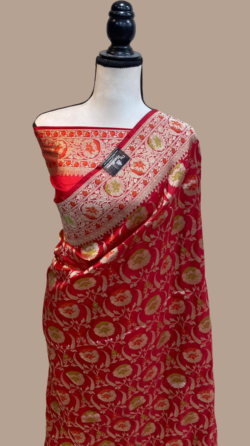 Pure Katan Silk Banarasi Handloom Saree - All over Jaal work with Meenakari - The Handlooms