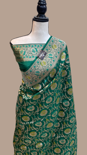 Pure Katan Silk Banarasi Handloom Saree - All over Jaal work with Meenakari - The Handlooms