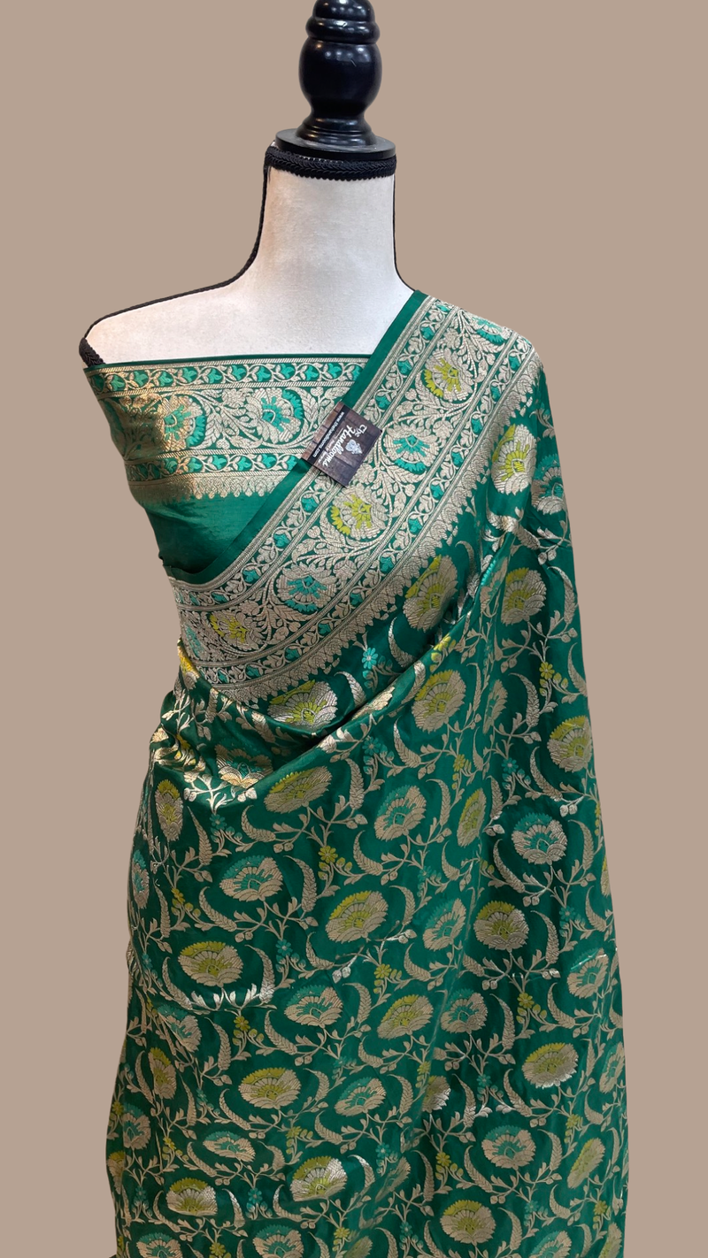 Pure Katan Silk Banarasi Handloom Saree - All over Jaal work with Meenakari - The Handlooms