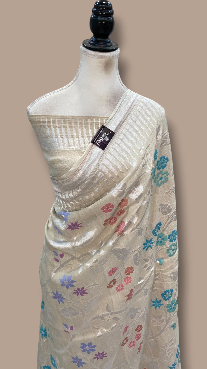 Pure Tussar Georgette Handloom Banarasi Saree With Meenakari