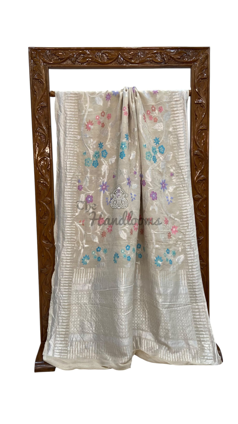 Pure Tussar Georgette Handloom Banarasi Saree With Meenakari