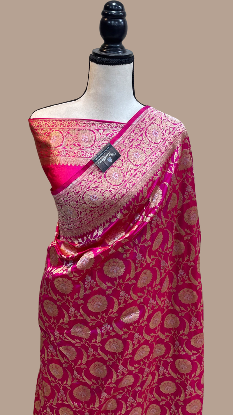 Pure Katan Silk Banarasi Handloom Saree - All over sona roopa Jaal work - The Handlooms