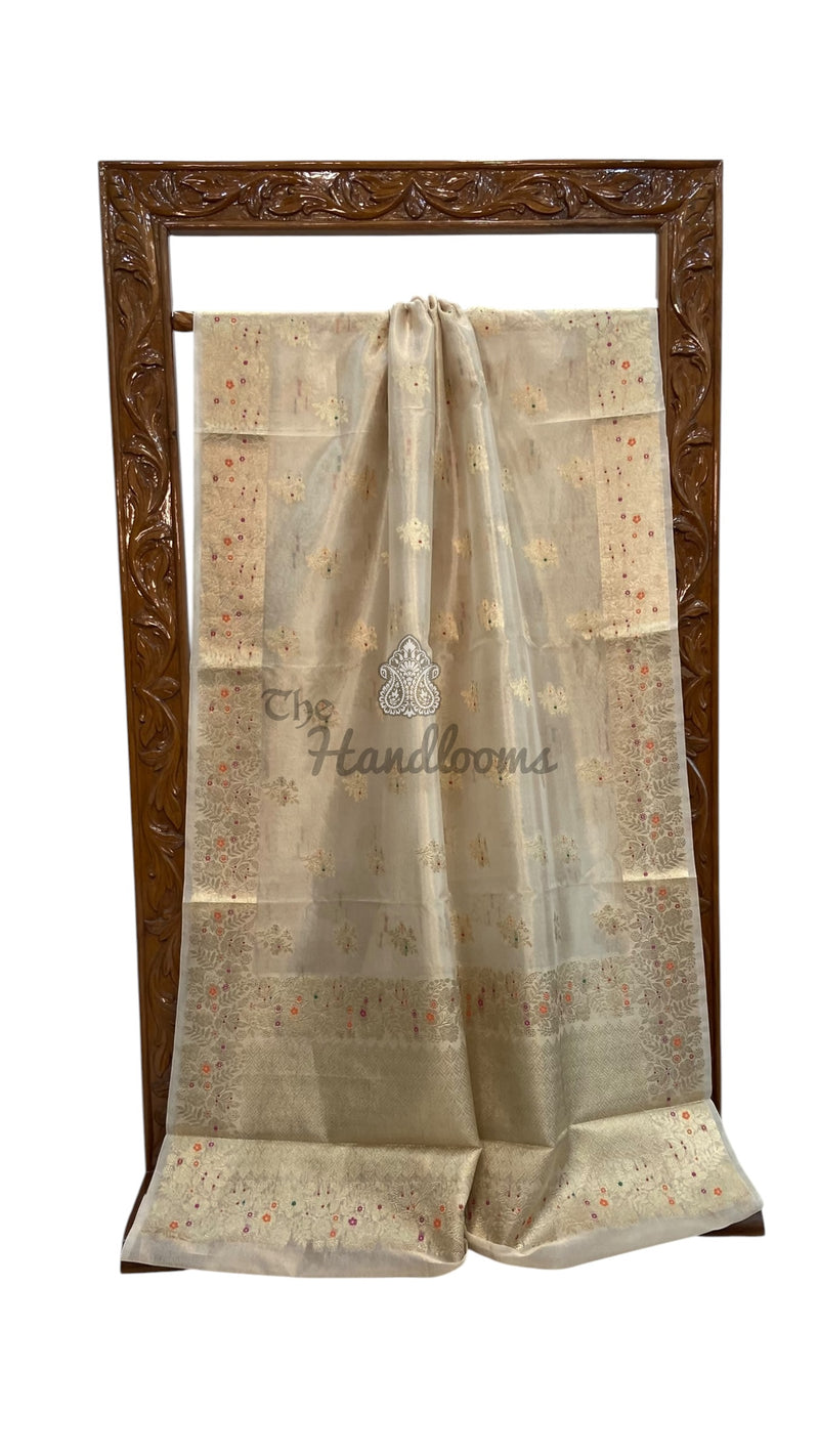 Pure Kora Tissue Tanchui Handloom Banarasi Saree