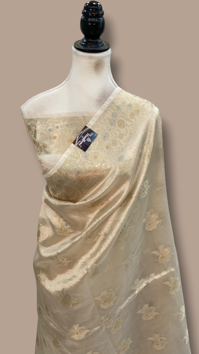 Pure Kora Tissue Tanchui Handloom Banarasi Saree