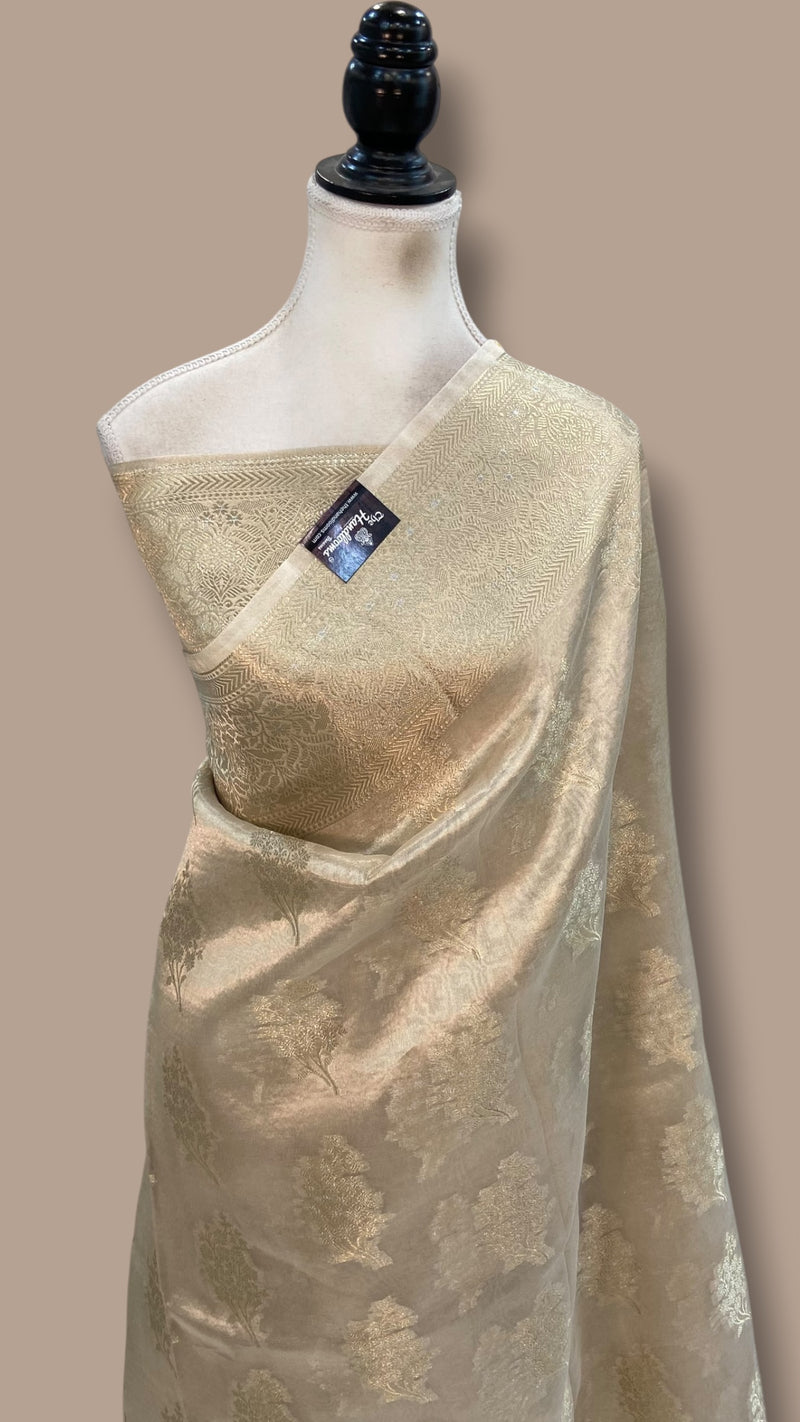 Pure Kora Tissue Tanchui Handloom Banarasi Saree