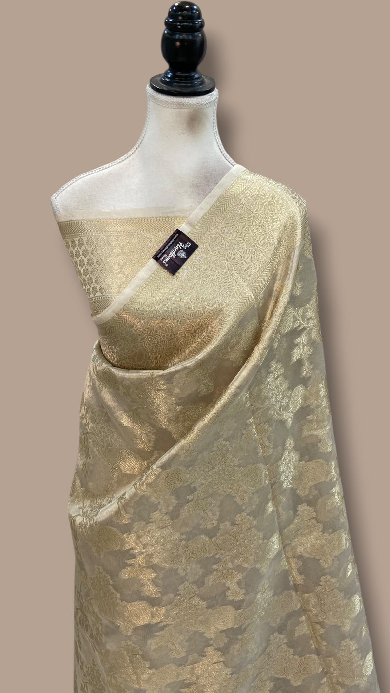 Pure Kora Tissue Tanchui Handloom Banarasi Saree