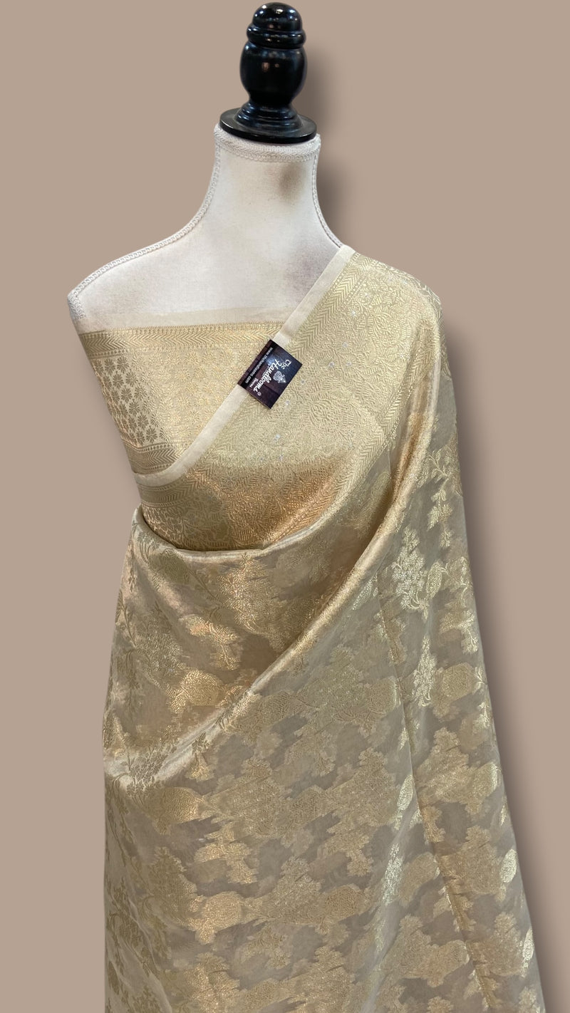 Pure Kora Tissue Tanchui Handloom Banarasi Saree