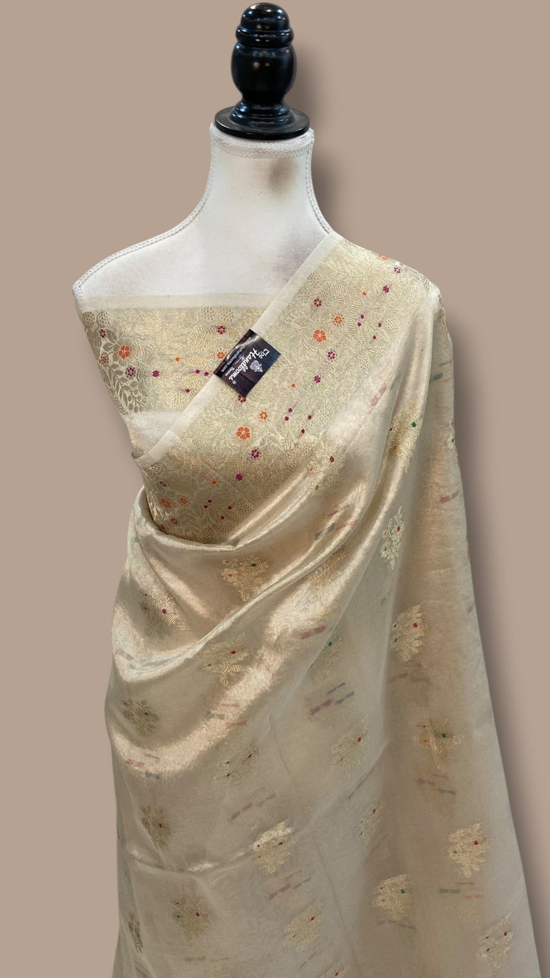 Pure Kora Tissue Tanchui Handloom Banarasi Saree