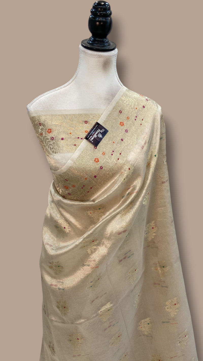 Pure Kora Tissue Tanchui Handloom Banarasi Saree
