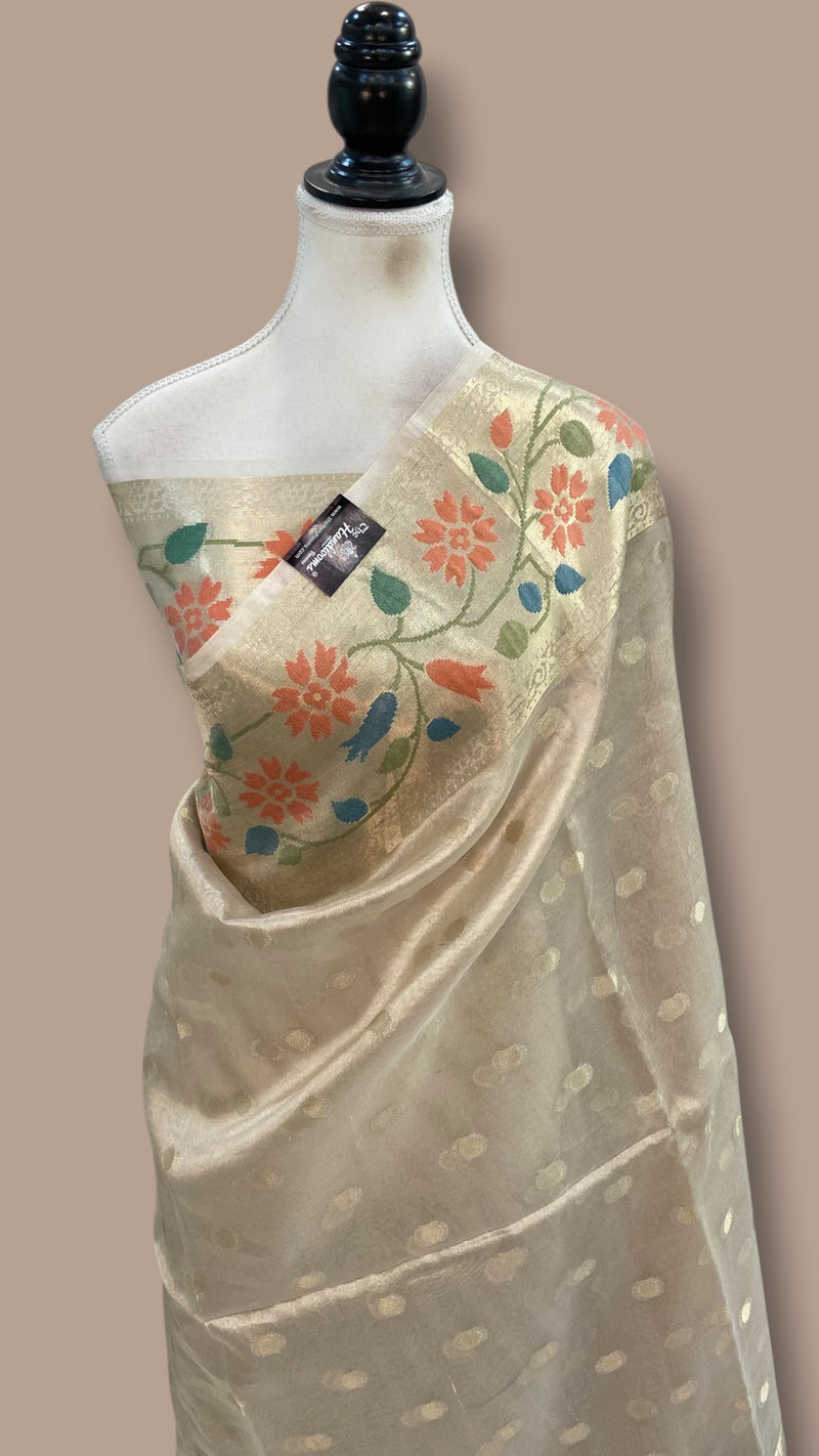Pure Kora Tissue Tanchui Handloom Banarasi Saree