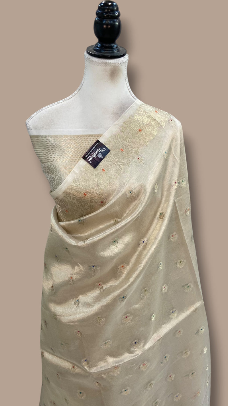 Pure Kora Tissue Tanchui Handloom Banarasi Saree